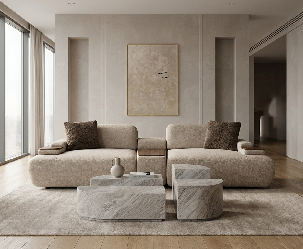 ليزل كنبة 4 مقاعد 275×105×75 سم - بيج